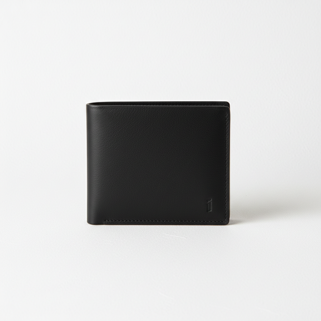 Slim Leather Bifold Wallet in Black