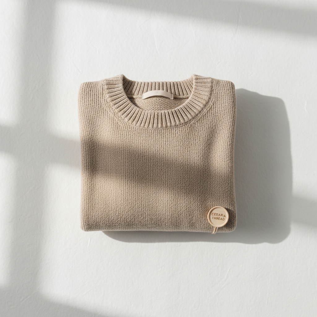 Knit Crewneck Sweater in Beige