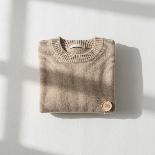 Knit Crewneck Sweater in Beige